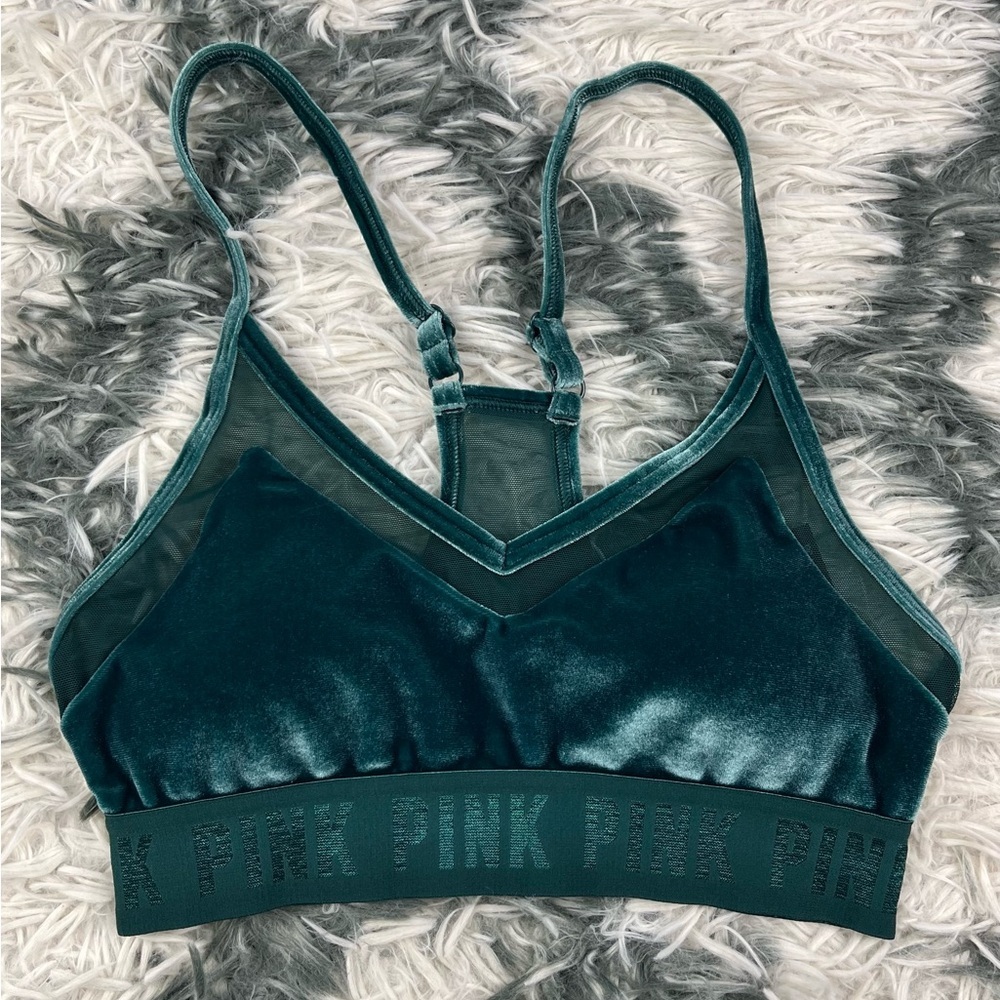 Victoria's Secret PINK Women's Velour Racerback Padded Sports Bra Green Size XS